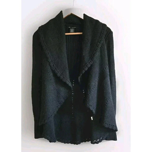 Lucky Brand Open Cardigan Women's Small Black Alpaca Wool Scalloped Edge Flowy - Picture 1 of 8